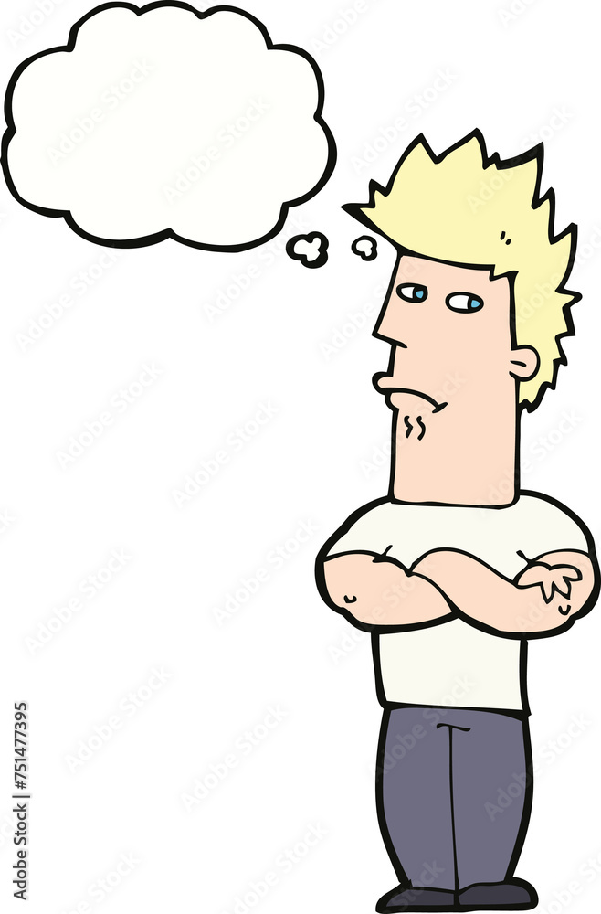 cartoon man sulking with thought bubble cartoon man sulking with thought bubble