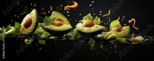 Fresh ripe avocados slides for bread avocado spread,  food bannner. Generative Ai.