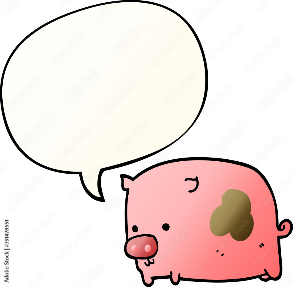 cartoon pig and speech bubble in smooth gradient style cartoon pig and speech bubble in smooth gradient style