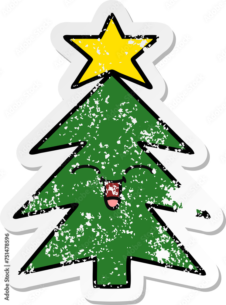 distressed sticker of a cute cartoon christmas tree distressed sticker of a cute cartoon christmas tree
