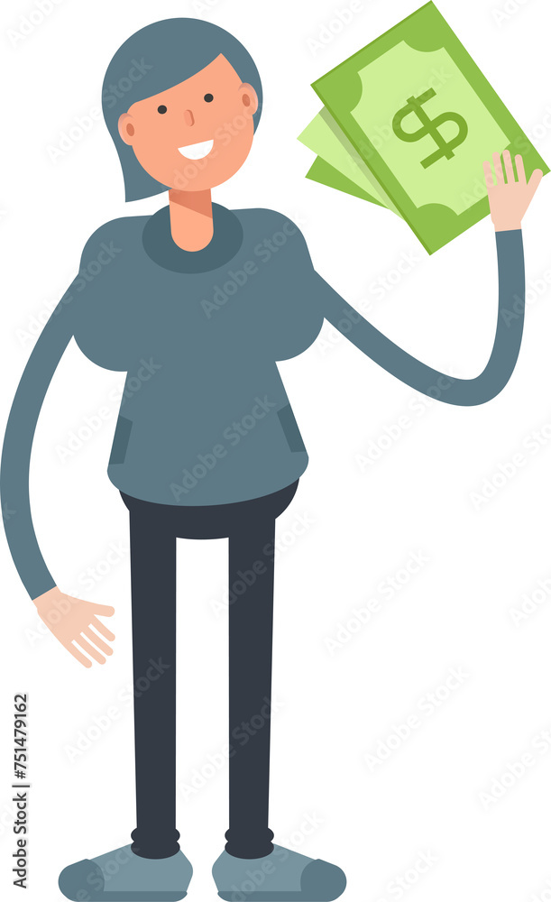 Woman Character Holding Dollar Banknotes
Woman Character Holding Dollar Banknotes