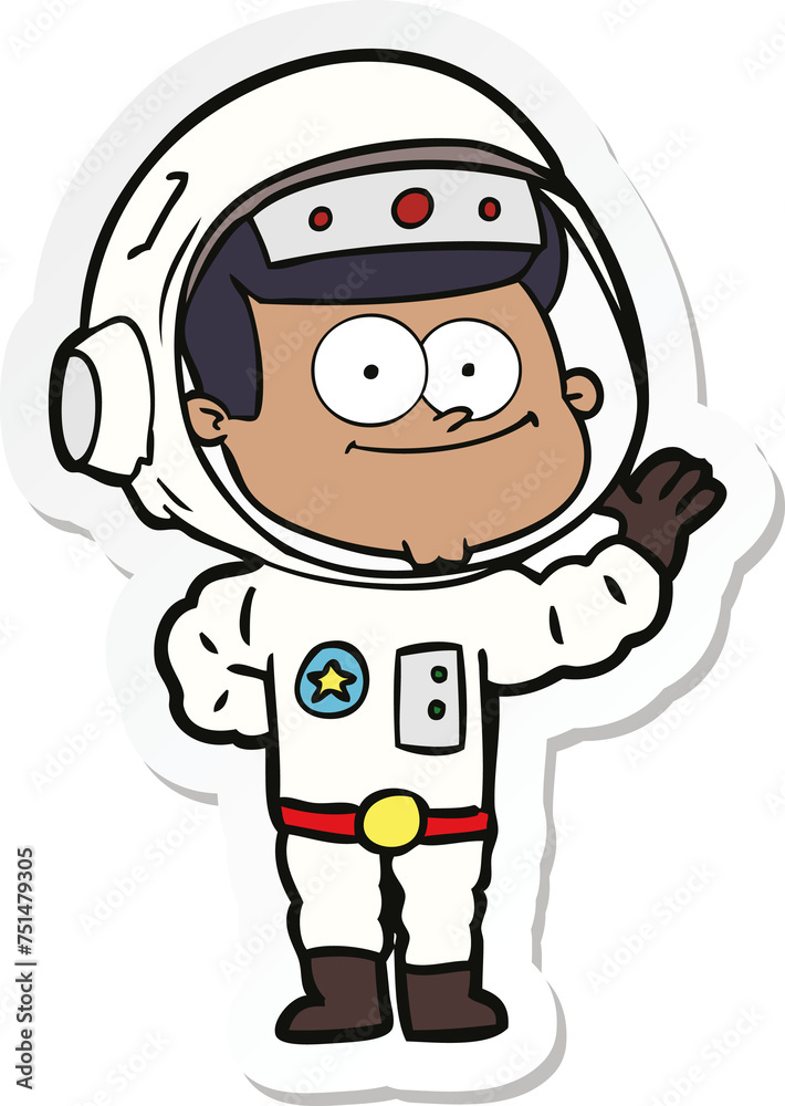 sticker of a happy astronaut cartoon