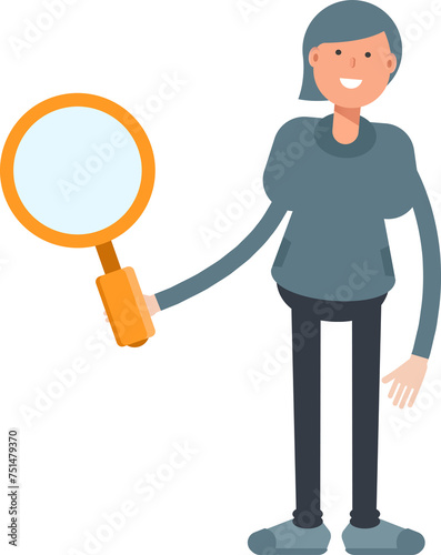 Woman Character Holding Magnifier  © bigpa