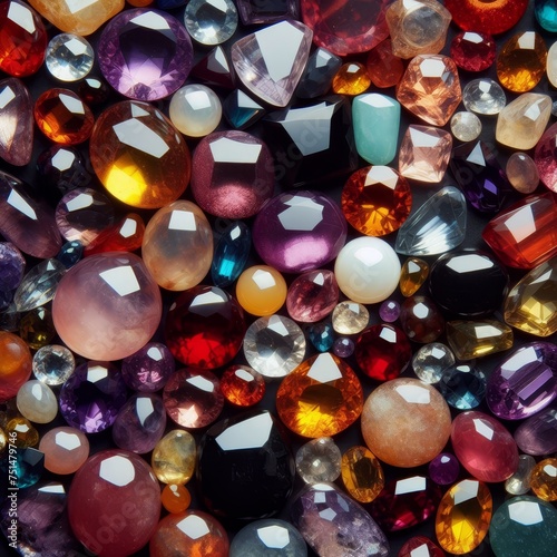 Closeup of many colorful gemstones