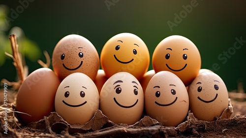 Smiling eggs group with big eyes