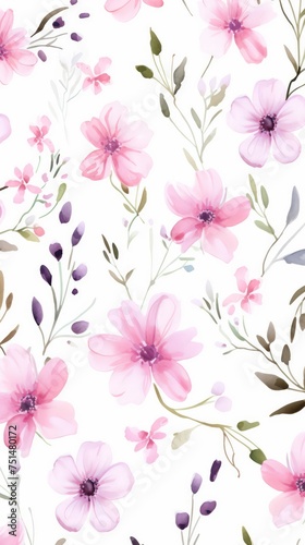 Pink flowers watercolor seamless patterns