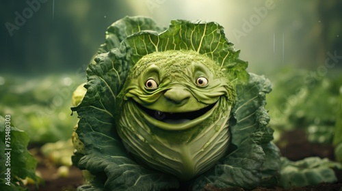 Smiling cabbage cartoon with big eyes