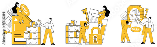 Data science vector illustration. Business strategy thrives under watchful eye analytic pioneers in realm data The data center is heart where pulse information is carefully monitored