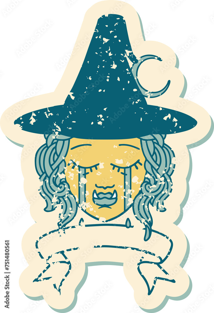 crying half orc witch character face illustration crying half orc witch character face illustration
