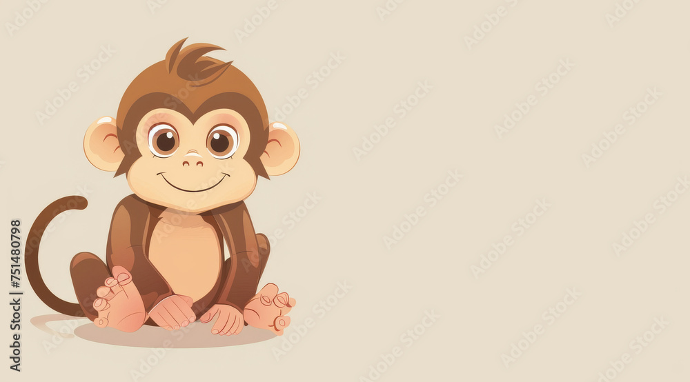 Fototapeta premium Monkey, illustration and digital art of an animal isolated on a background for poster, post card or printing. Cute, creative and drawing of a cartoon character for wallpaper, canvas and decoration