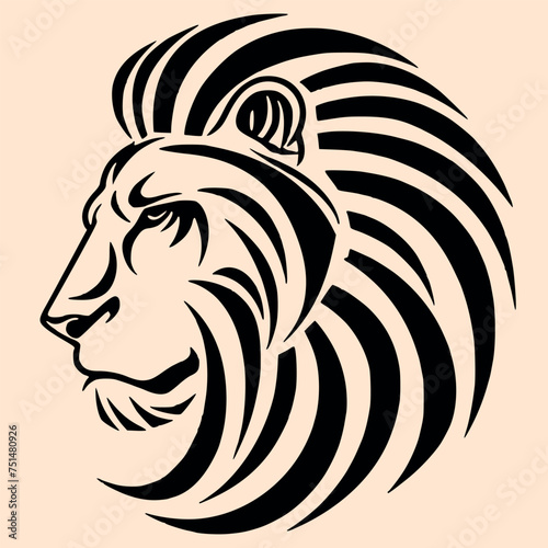 Fototapeta Naklejka Na Ścianę i Meble -  Black and White Lion Outline Silhouette Ornament Vector Art for Logo and Icon, Sketch, Tattoo, Clip Art