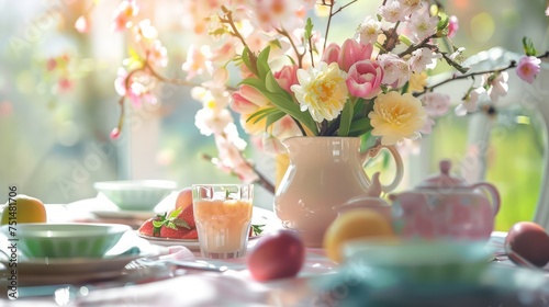 Spring breakfast table easter brunch cute vase flowers