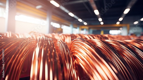 Shiny winded copper cable in warehouse