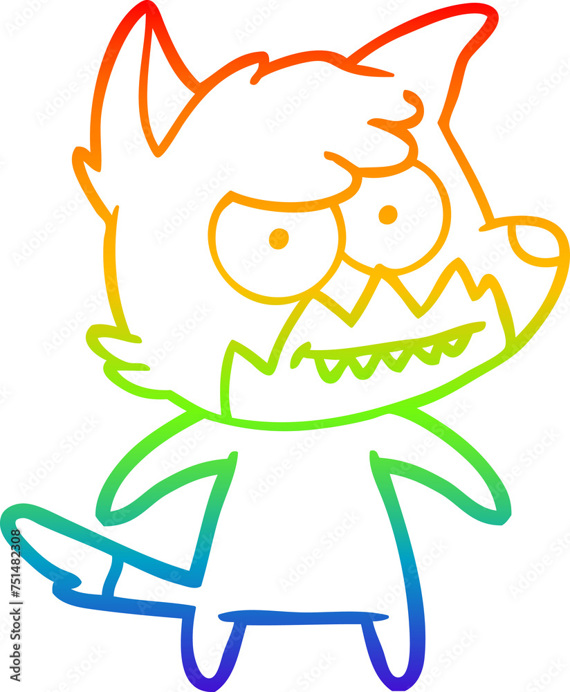 rainbow gradient line drawing cartoon grinning fox