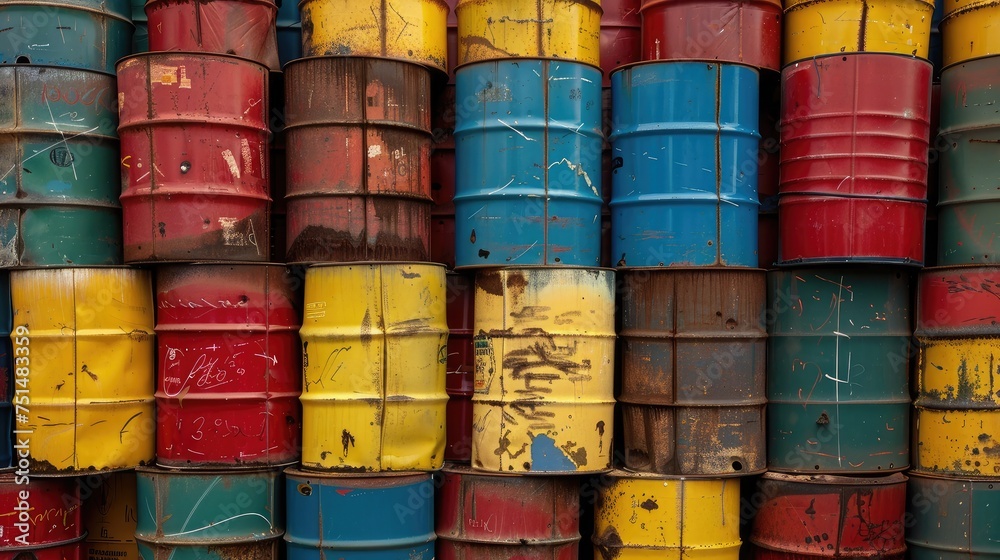 oil barrels or chemical drums stacked up oil barrels or chemical drums stacked up