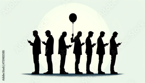 Contemporary Cohesion: Men with Balloons in Silhouette