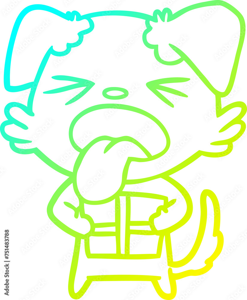 cold gradient line drawing cartoon dog with christmas present cold gradient line drawing cartoon dog with christmas present