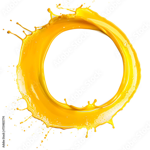 Yellow paint oil splash with circle shape on white background