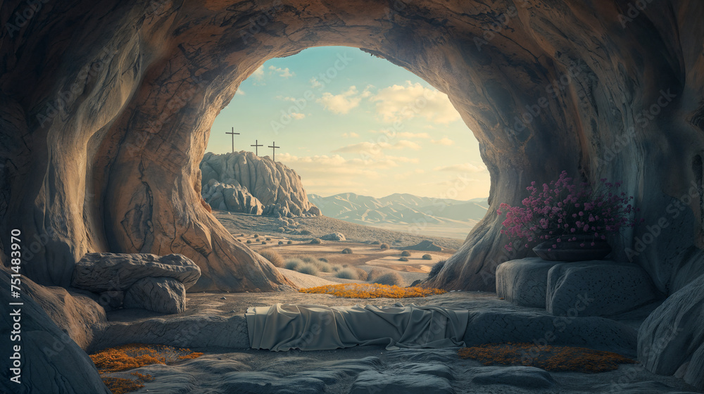 Empty tomb of Jesus Christ - obrazy, fototapety, plakaty 