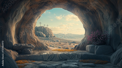Empty tomb of Jesus Christ photo