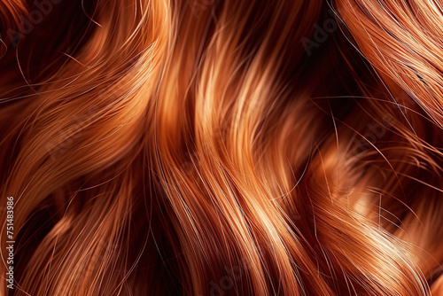  Beautiful female red long hair  close-up