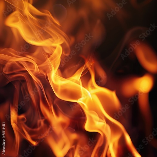 Bright flames rising and moving at dark nigh in blurred background