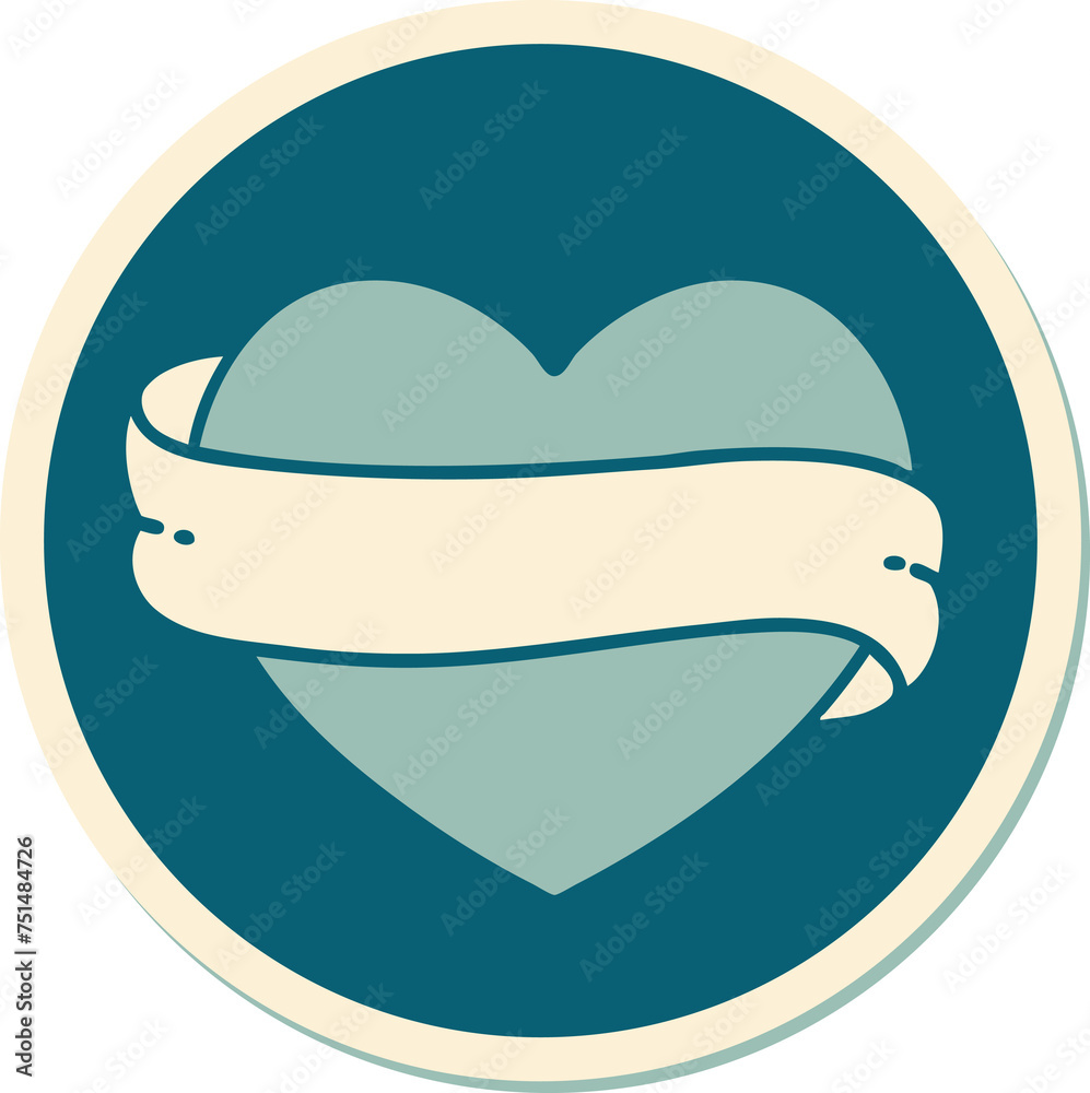 tattoo style sticker of a heart and banner tattoo style sticker of a heart and banner