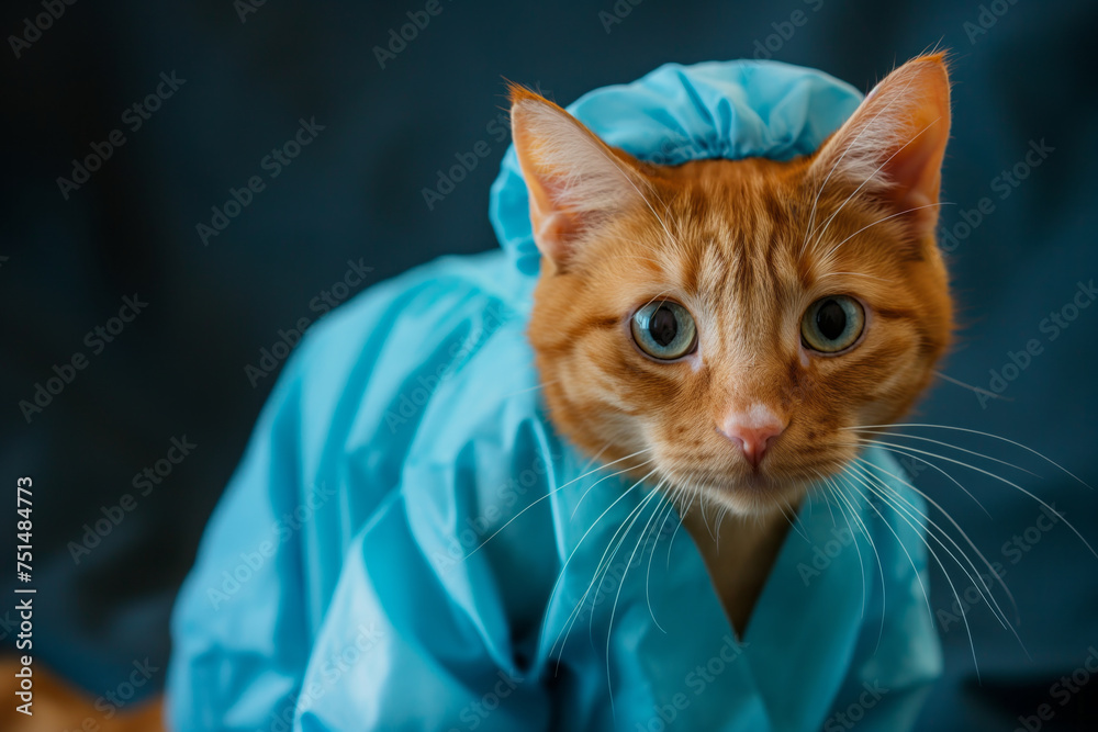 Portrait of a cat dressed in medical scrubs , Generative Ai
