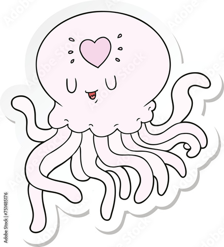 sticker of a cartoon jellyfish in love photo