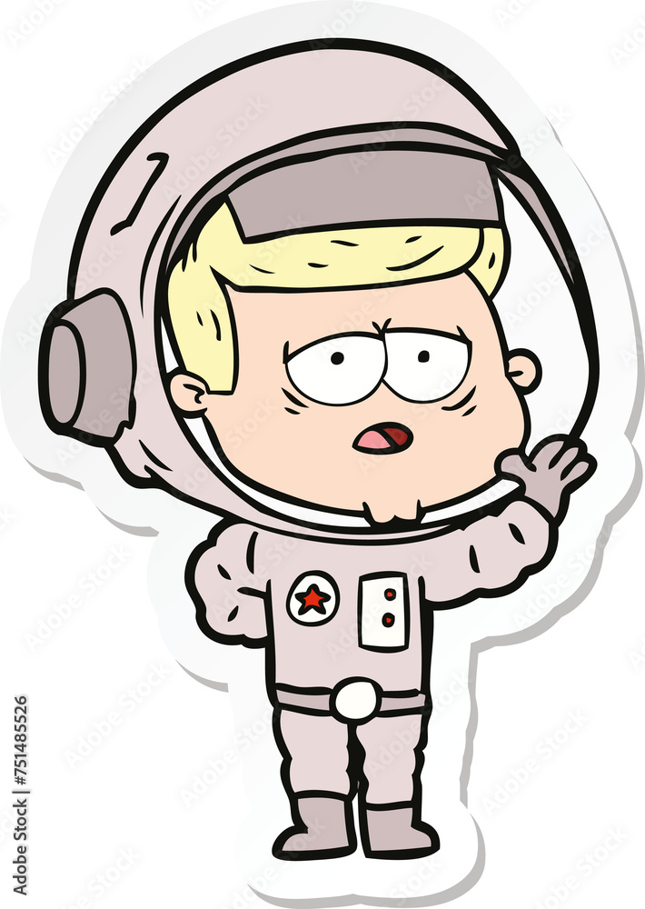 sticker of a cartoon tired astronaut