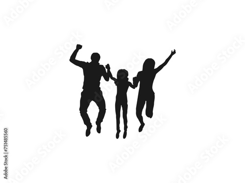 Couple of woman and man silhouettes jumping. Silhouette of parents and children. Vector silhouettes of a family  man  woman  child  jump. Man and woman isolated. family jumping on a white background.