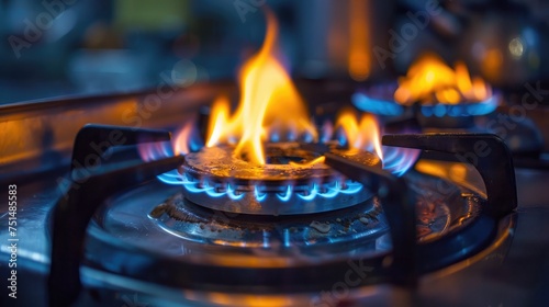 gas burning from a kitchen gas stove