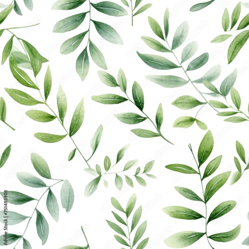 Seamless pattern of watercolor leaves on white background Seamless pattern of watercolor leaves on white background