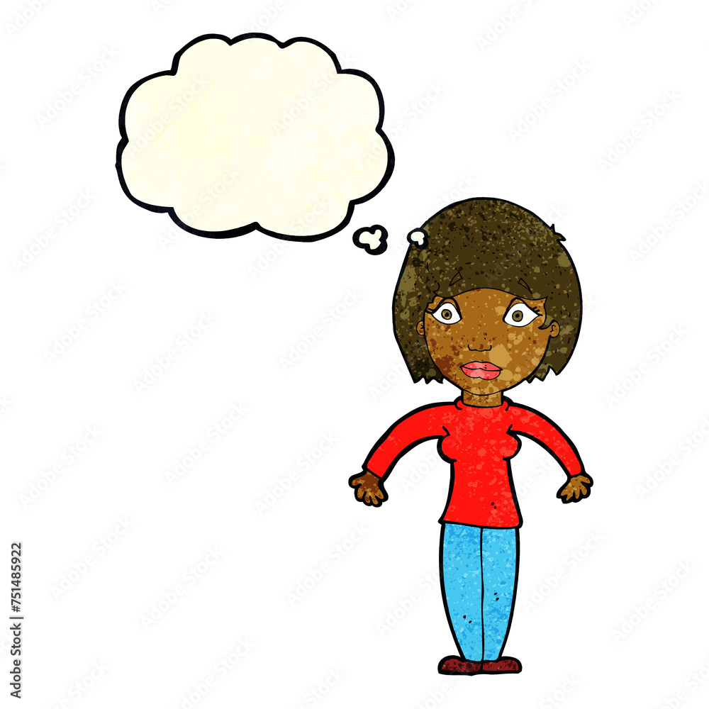 cartoon surprised woman with thought bubble cartoon surprised woman with thought bubble