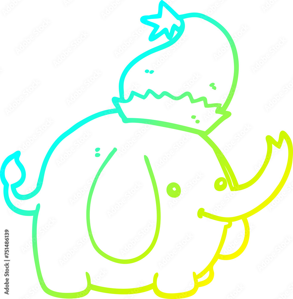 Fototapeta premium cold gradient line drawing cute cartoon christmas elephant