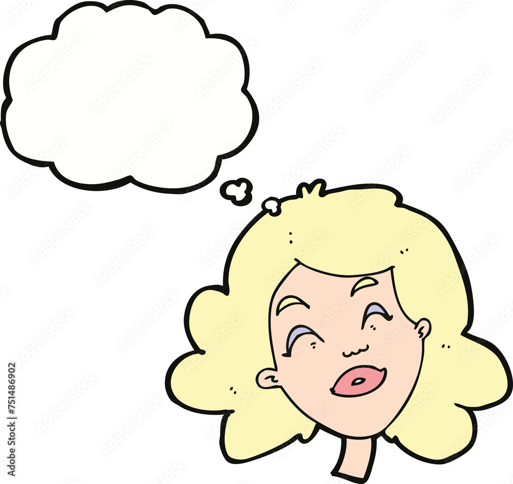 cartoon happy female face with thought bubble cartoon happy female face with thought bubble