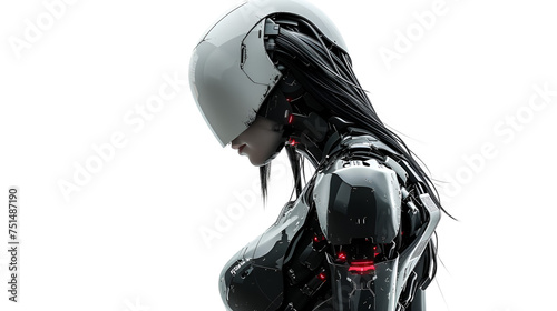 An Elegant Cyber Woman Posed Gracefully Against a White Background. Generative Ai