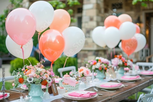 Festive Garden Party with Colorful Decorations and Balloons