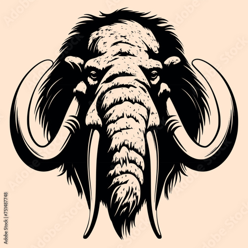 Black and White Mammoth Outline Silhouette Ornament Vector Art for Logo and Icon, Sketch, Tattoo, Clip Art