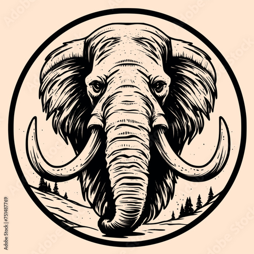 Black and White Mammoth Outline Silhouette Ornament Vector Art for Logo and Icon, Sketch, Tattoo, Clip Art