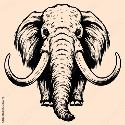 Black and White Mammoth Outline Silhouette Ornament Vector Art for Logo and Icon, Sketch, Tattoo, Clip Art