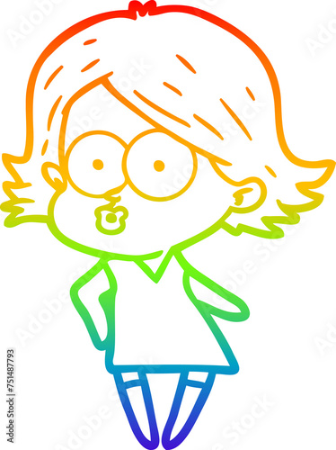 rainbow gradient line drawing cartoon girl pouting