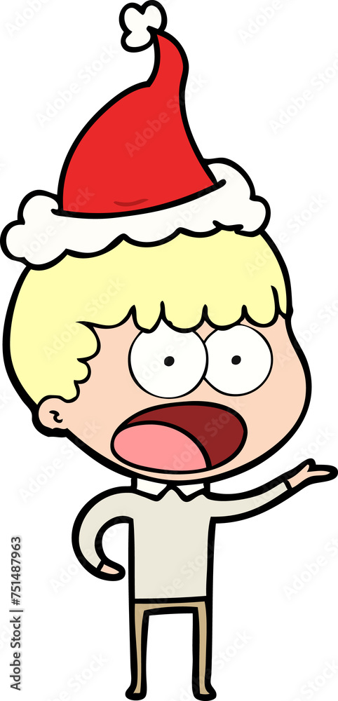line drawing of a shocked man wearing santa hat