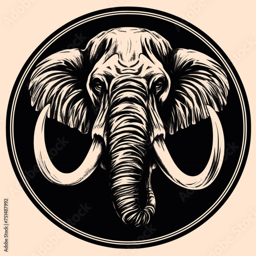 Black and White Mammoth Outline Silhouette Ornament Vector Art for Logo and Icon, Sketch, Tattoo, Clip Art