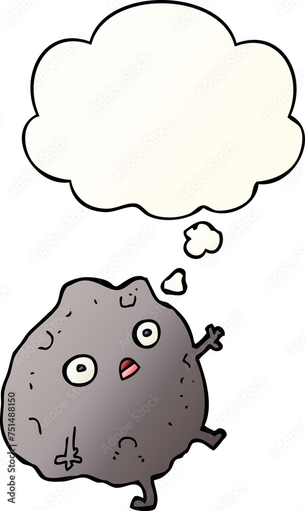 cartoon rock falling and thought bubble in smooth gradient style