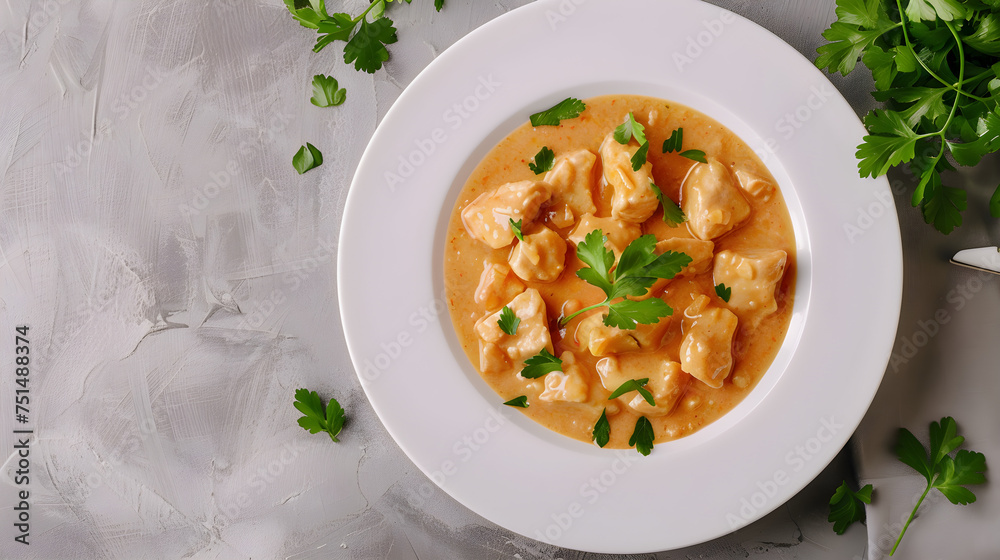 Creamy chicken stew with fresh parsley garnish Creamy chicken stew with fresh parsley garnish