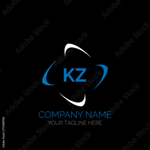 KZ letter logo creative design. KZ unique design. KZ creative initials letter logo concept. KZ letter logo design on black background.