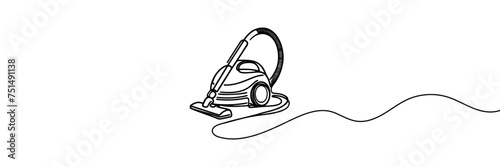 One continuous line drawing of electric vacuum cleaner home appliance. vector illustration.