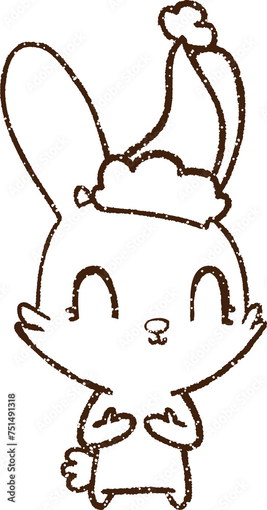 Christmas Rabbit Charcoal Drawing