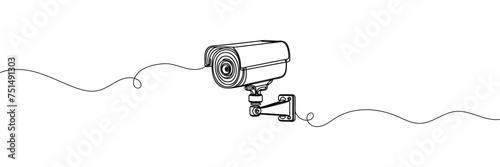 Continuous one line drawing of outdoor surveillance camera vector design. One line illustration of cctv camera.